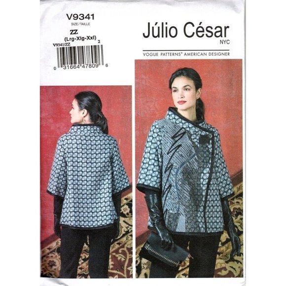 Vogue V9341 Julio Cesar Misses Loose Jacket Sewing Pattern New Size L to XXL - Picture 1 of 2